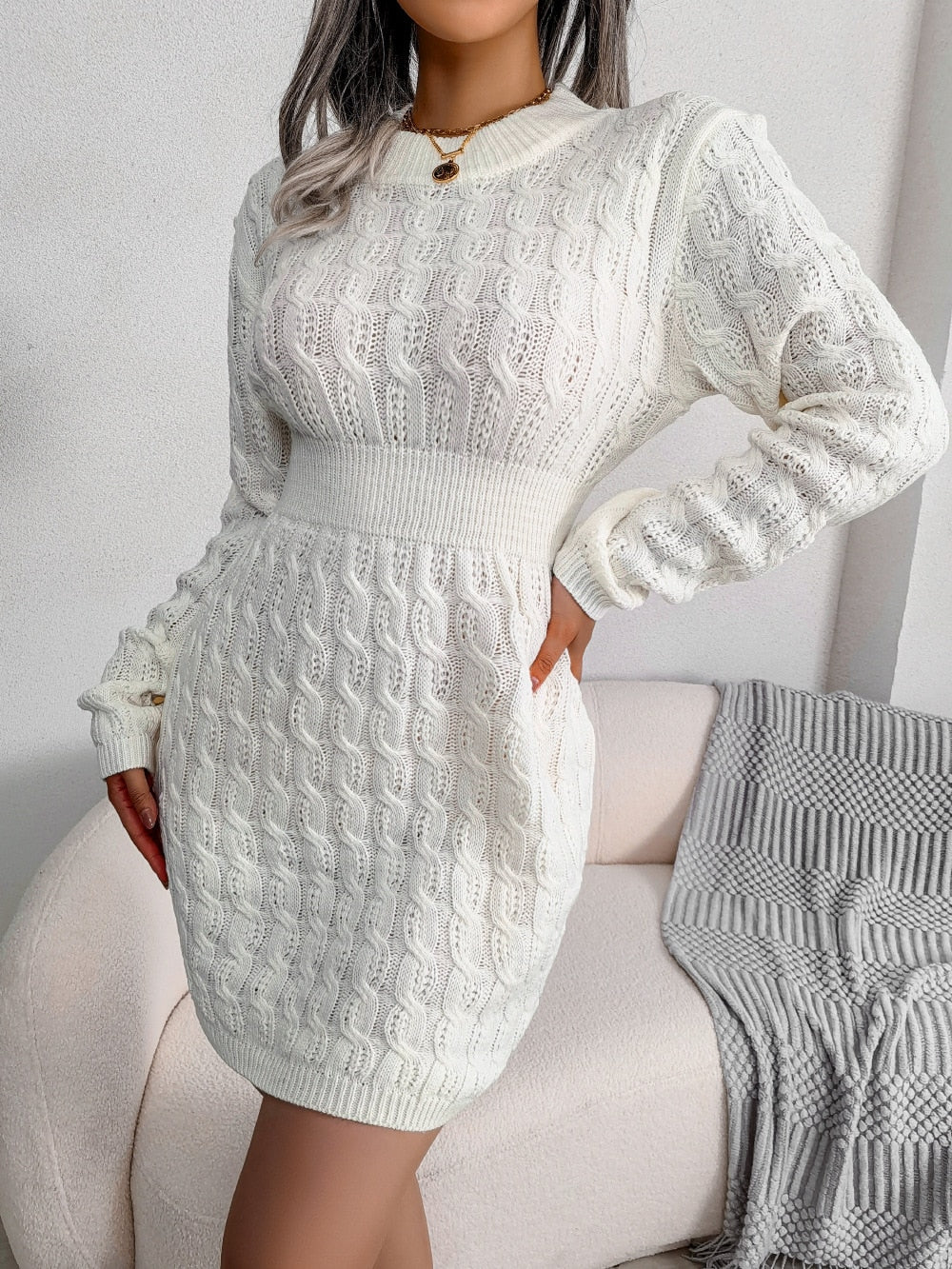 Women's Knit Dress Long Sleeve Mini | Elegant Style