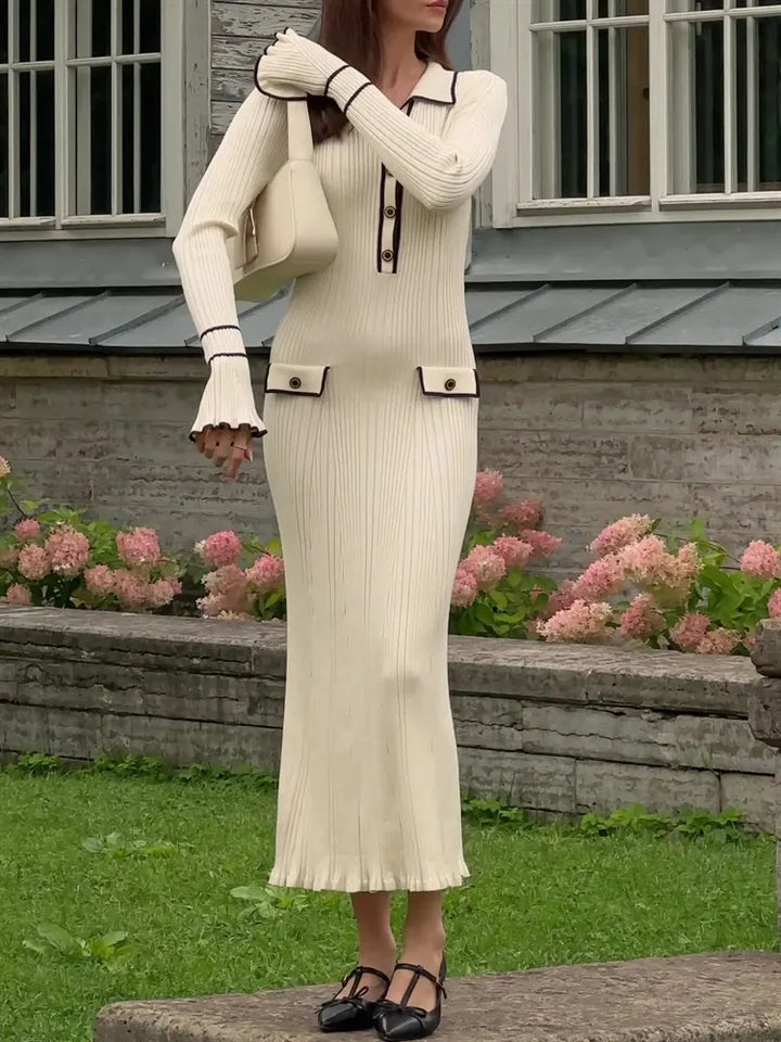 Women's Long Sleeve Dress Ribbed Collar | Maxi Style