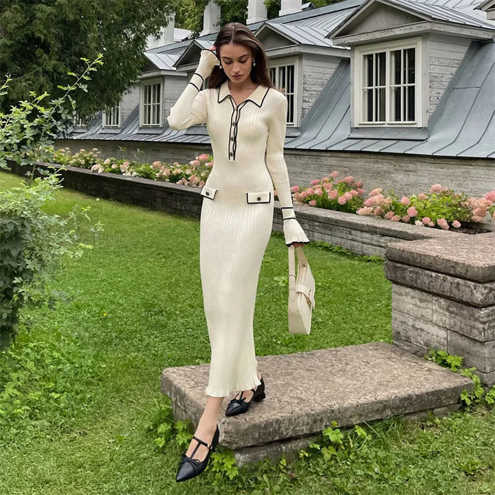 Women's Long Sleeve Dress Ribbed Collar | Maxi Style