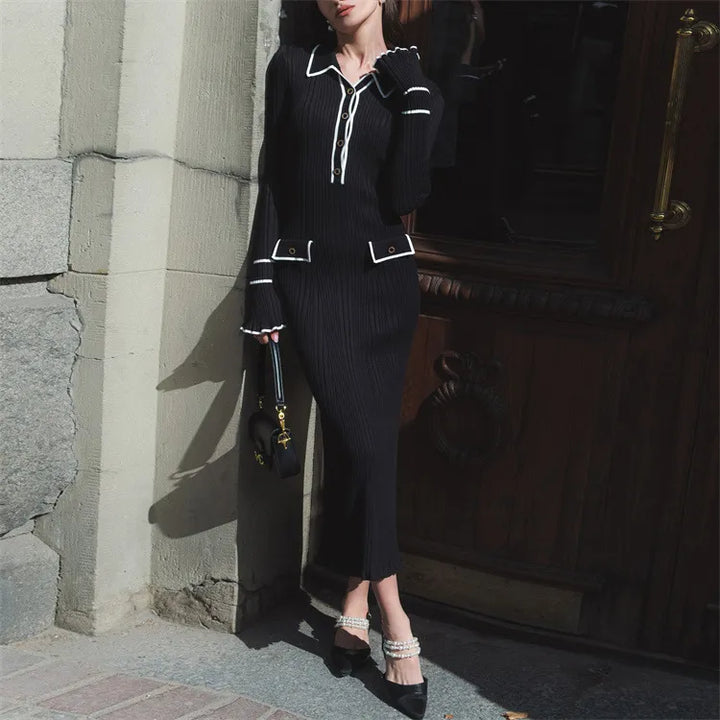 Women's Long Sleeve Dress Ribbed Collar | Maxi Style
