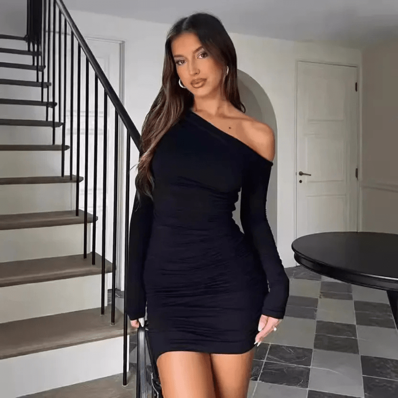 Women's Long Sleeve Mini Dress One Shoulder | Party