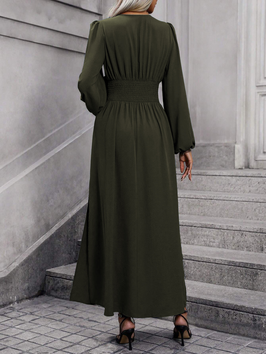 Women's Slit Dress Long Sleeve Midi | Wedding Guest