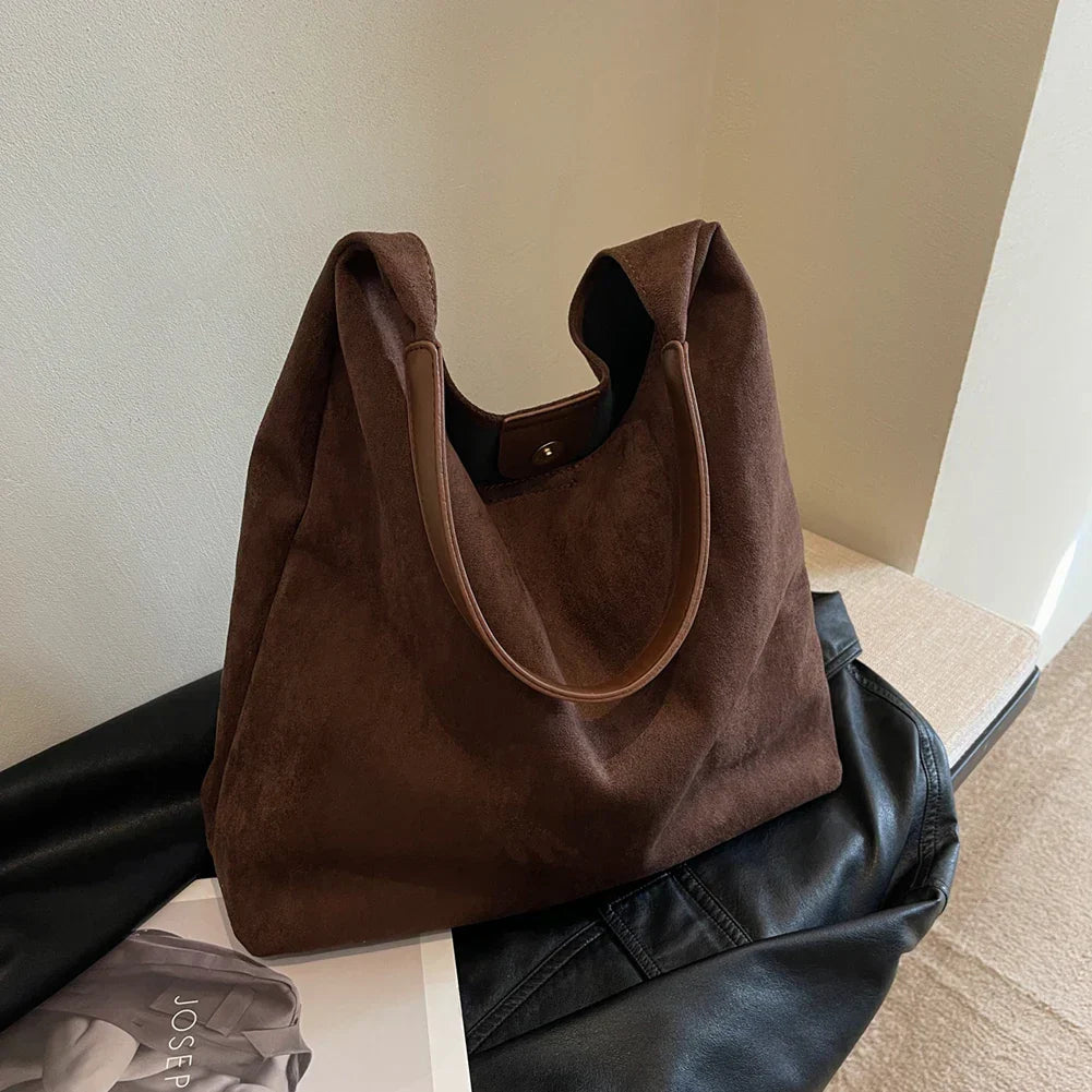 Soft Suede Shoulder Tote Bag For Women