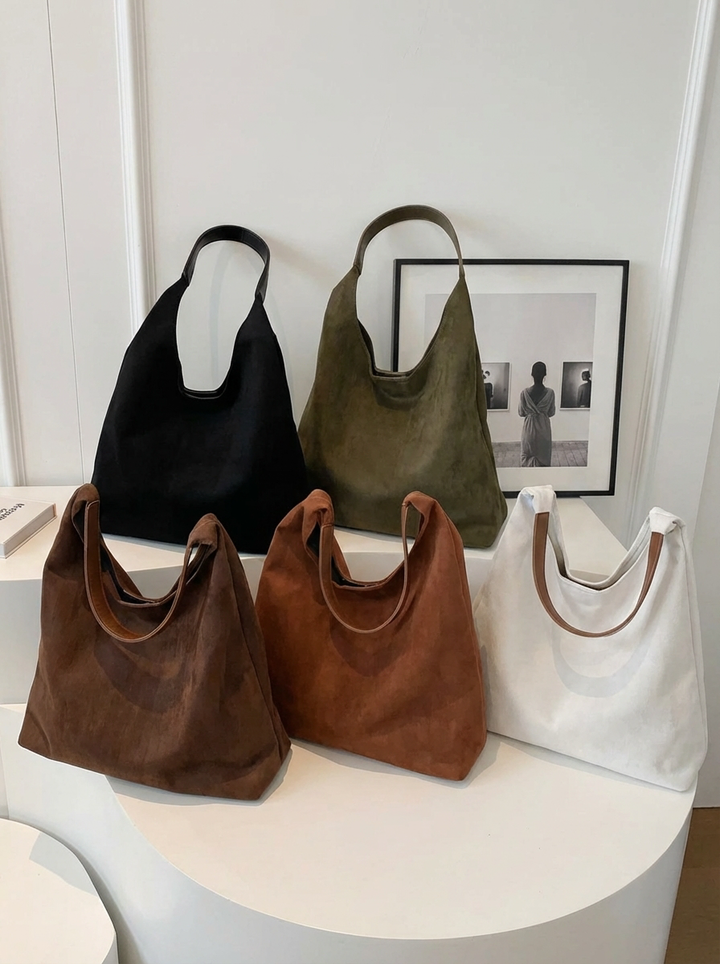 Soft Suede Shoulder Tote Bag For Women