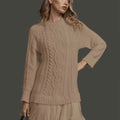 Women's Winter Dress Cable Knit with Pleated Hem | Long Sleeve