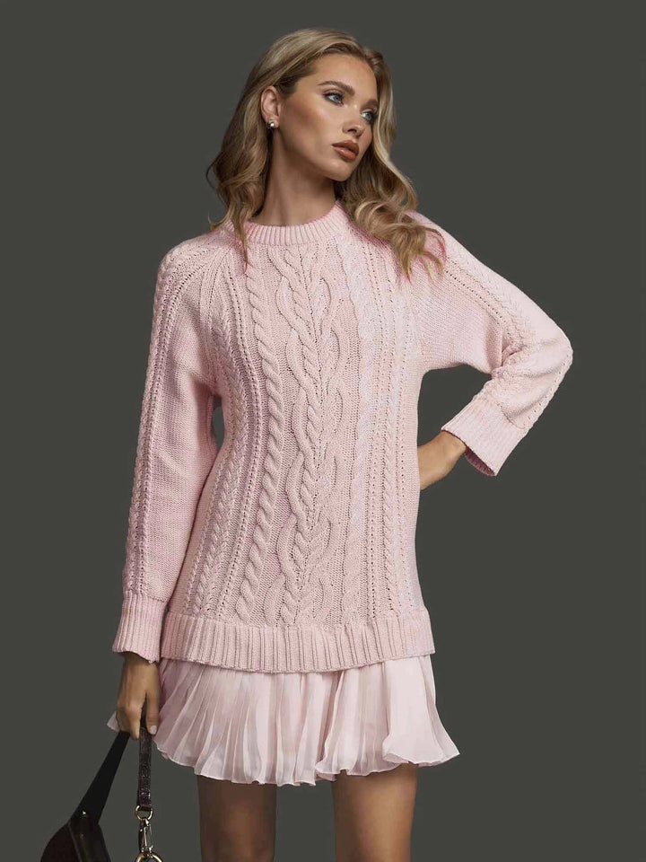 Women's Winter Dress Cable Knit with Pleated Hem | Long Sleeve