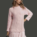 Women's Winter Dress Cable Knit with Pleated Hem | Long Sleeve