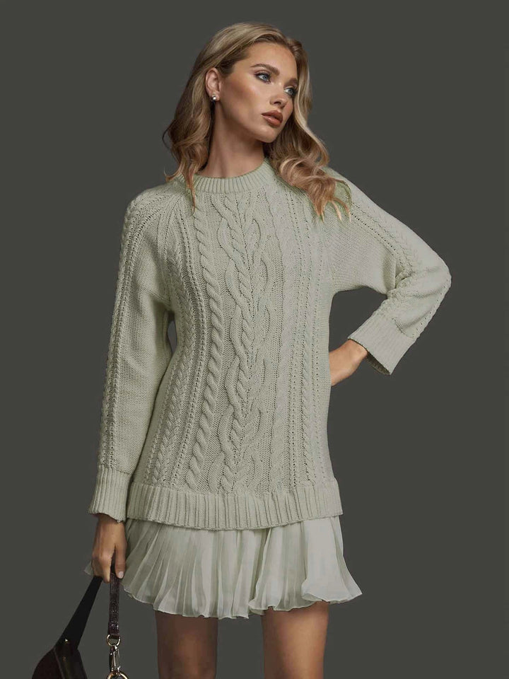 Women's Winter Dress Cable Knit with Pleated Hem | Long Sleeve