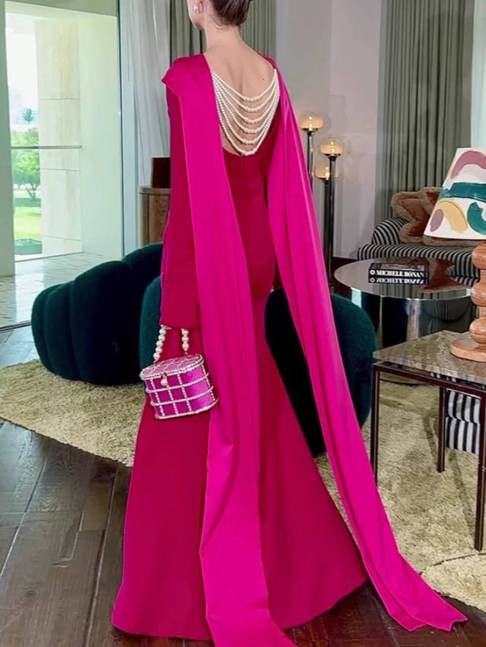 Women's Winter Dress with Cape & Long Sleeve | Evening Maxi