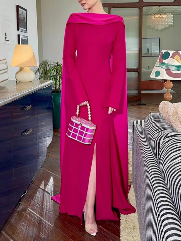 Women's Winter Dress with Cape & Long Sleeve | Evening Maxi