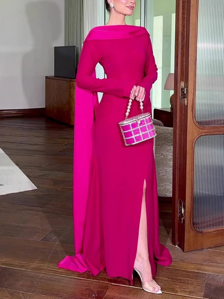 Women's Winter Dress with Cape & Long Sleeve | Evening Maxi