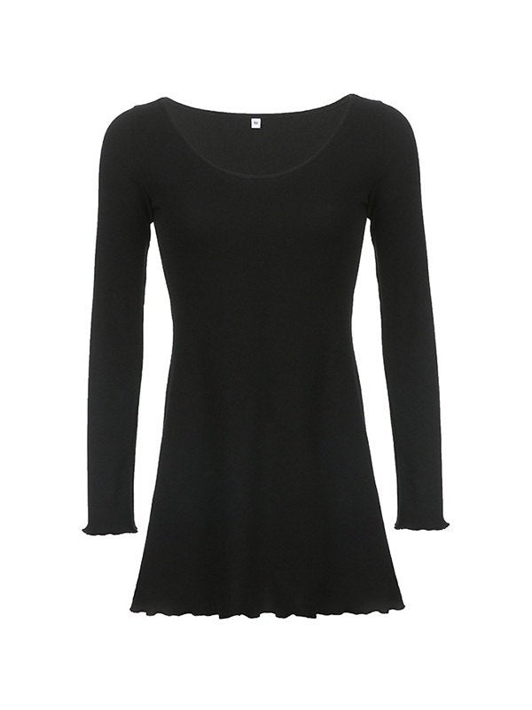 Women's Winter Knit Dress with Ruffle Hem & Long Sleeve | Mini
