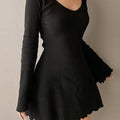 Women's Winter Knit Dress with Ruffle Hem & Long Sleeve | Mini