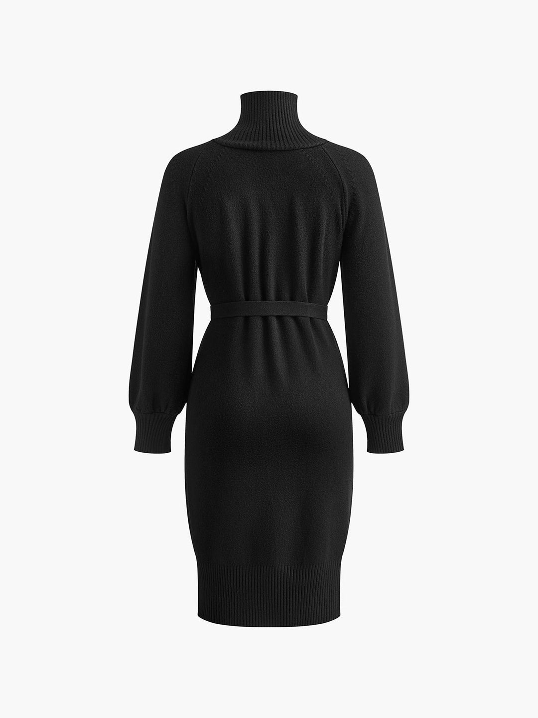 Women's Winter Knit Dress with Turtle Neck & Belted Waist | Midi
