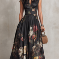 Elegant Black Floral Dress for Formal Wedding Guest Style with A Line Midi Skirt