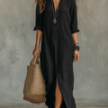 Relaxed V-Neck Button Maxi Dress
