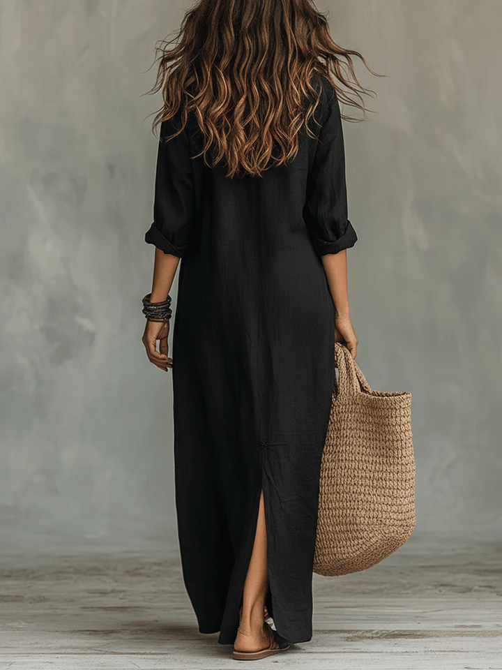 Relaxed V-Neck Button Maxi Dress
