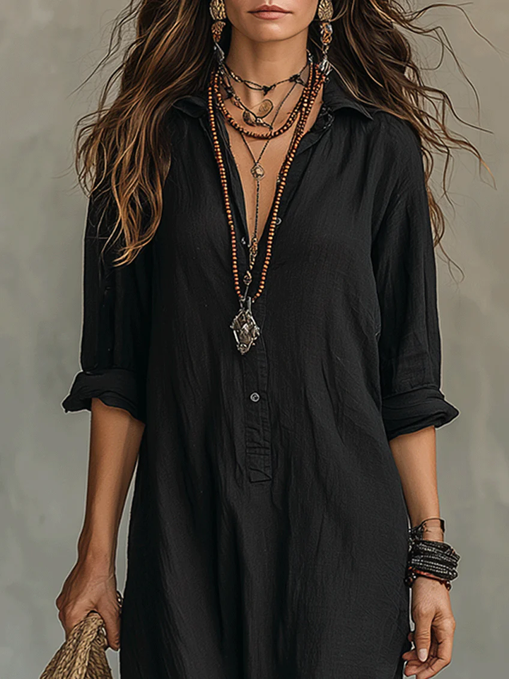Relaxed V-Neck Button Maxi Dress