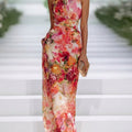 Red Chiffon Floral Sleeveless Maxi Dress