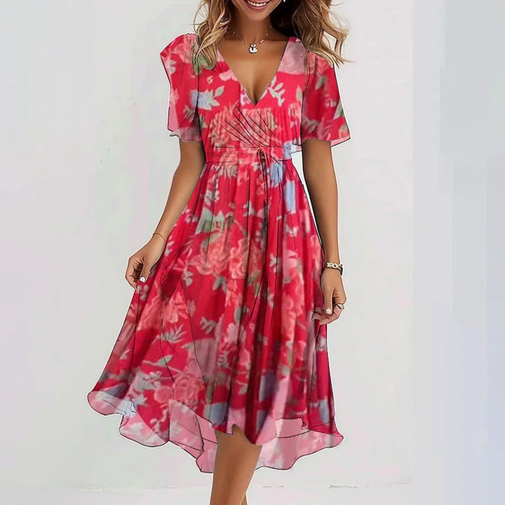 Elegant Short Sleeve Printed Dress