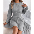 Women's Sweater Dress | Midi Cable-Knit Crew Neck Long Sleeve