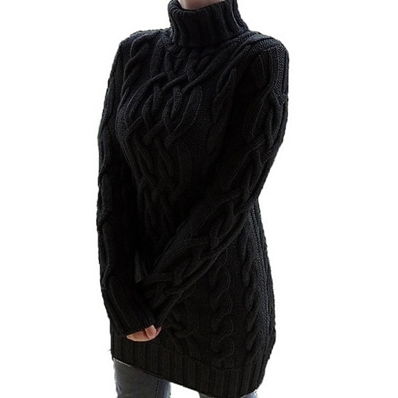Women's Sweater Dress | Turtleneck Cable Knit Relaxed