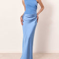 Elegant One Shoulder Neck Pleated Party Maxi Dress