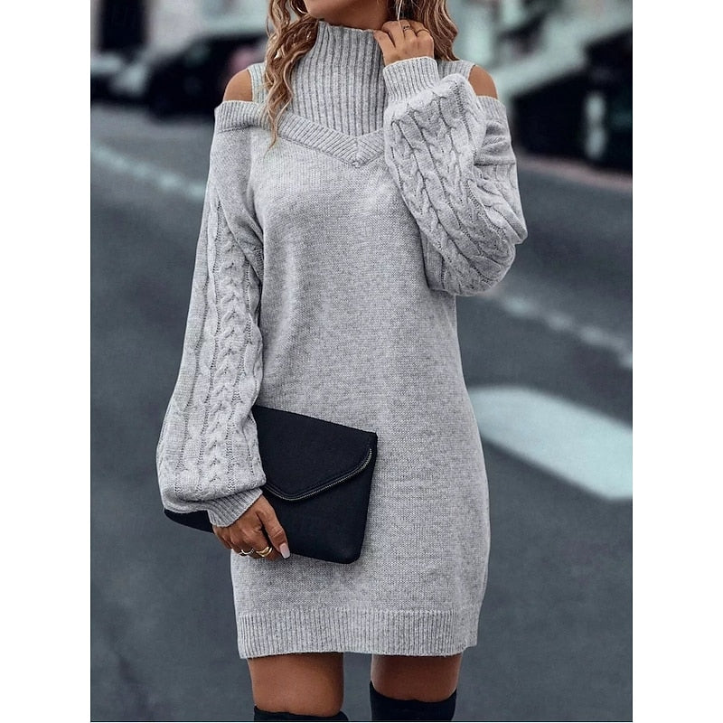 Women's Sweater Dress | Cold-Shoulder Turtleneck Knit