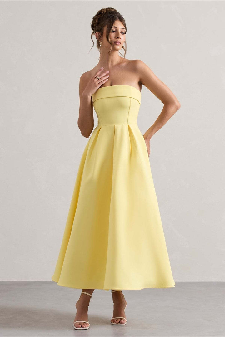 Women's Strapless Pleated Midi Party Dress