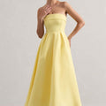 Women's Strapless Pleated Midi Party Dress