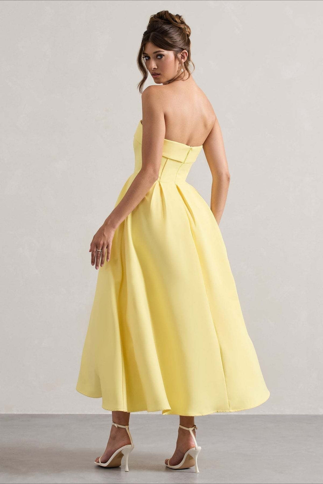 Women's Strapless Pleated Midi Party Dress