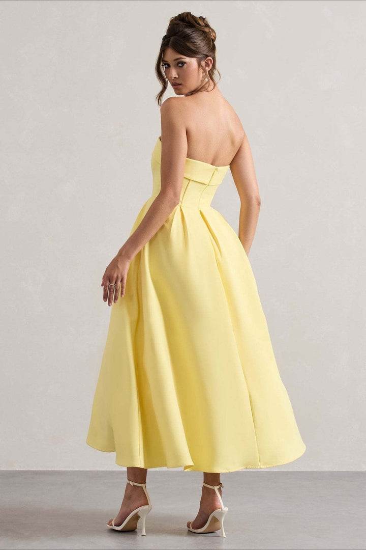 Women's Strapless Pleated Midi Party Dress