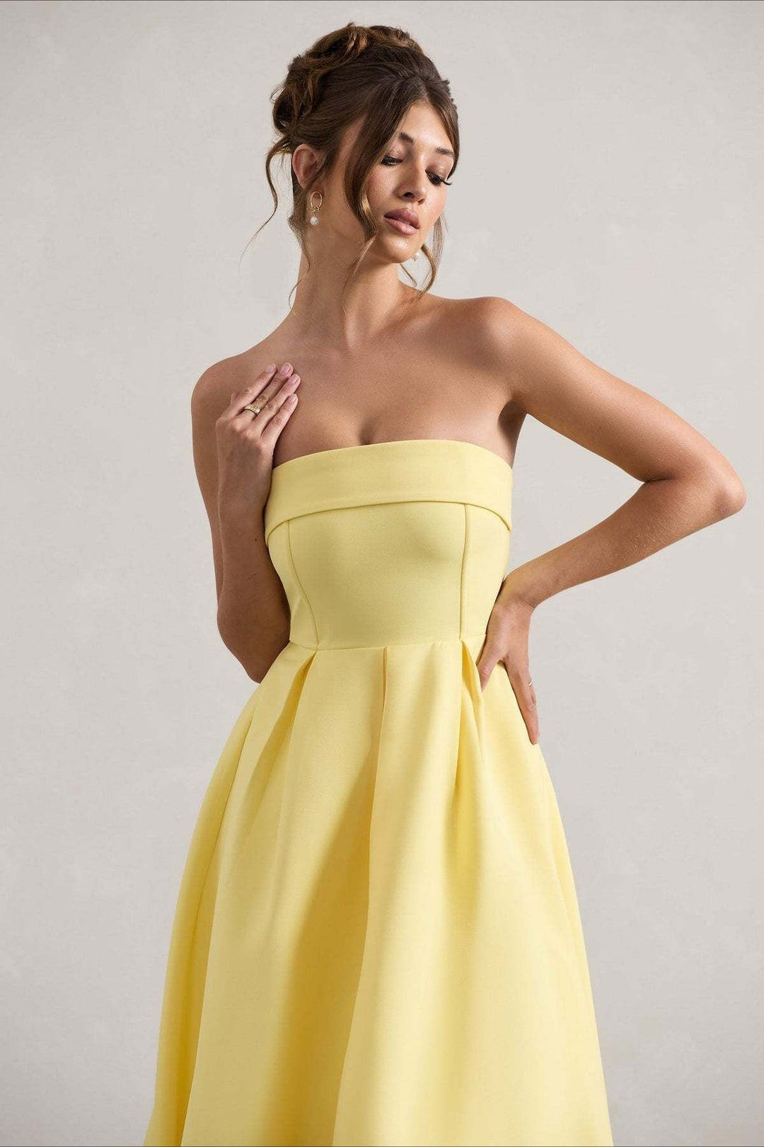 Women's Strapless Pleated Midi Party Dress
