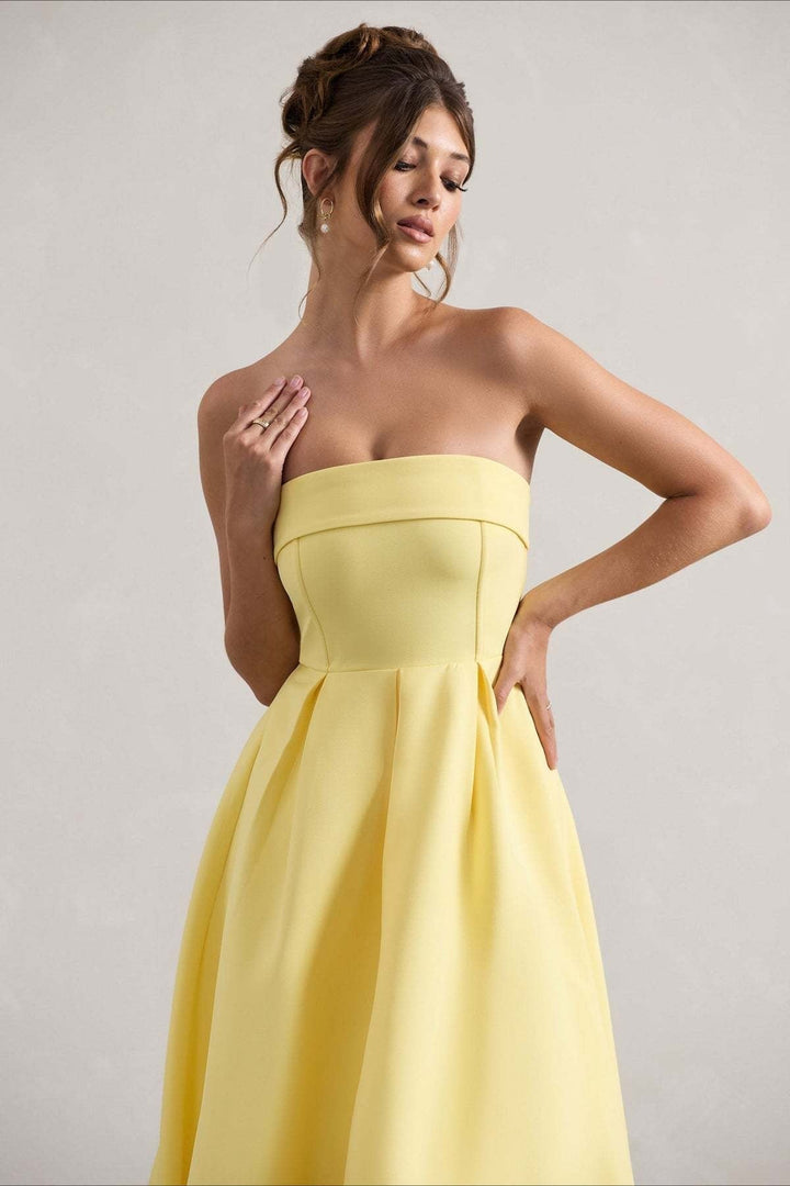 Women's Strapless Pleated Midi Party Dress