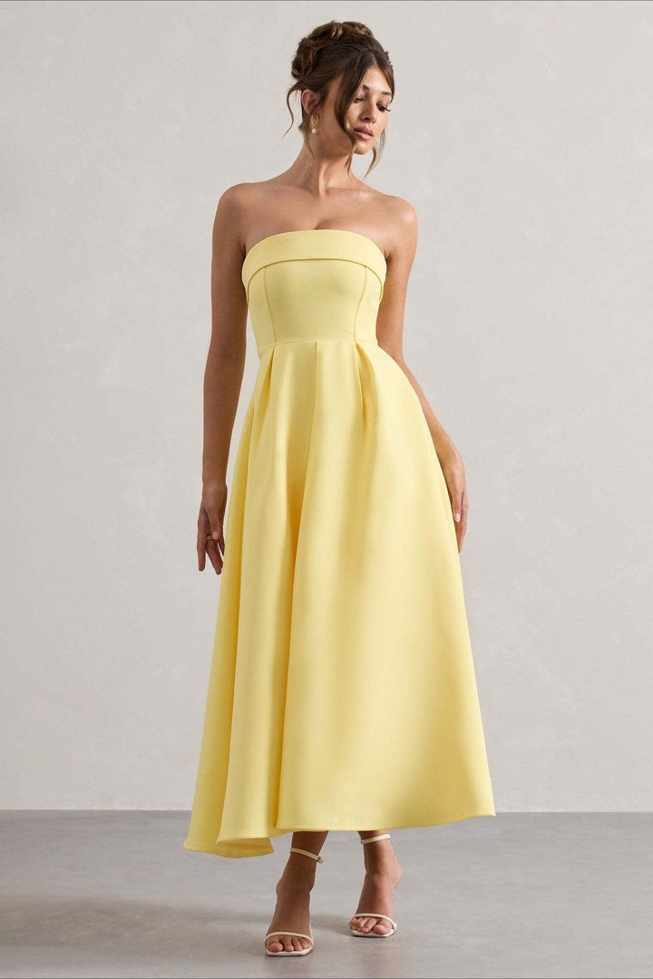 Women's Strapless Pleated Midi Party Dress