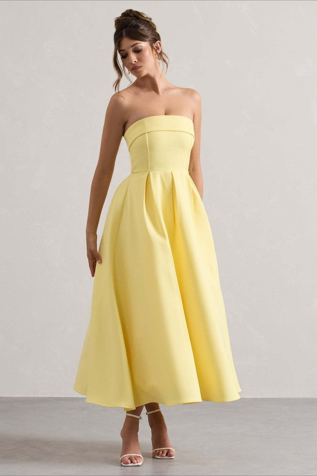 Women's Strapless Pleated Midi Party Dress