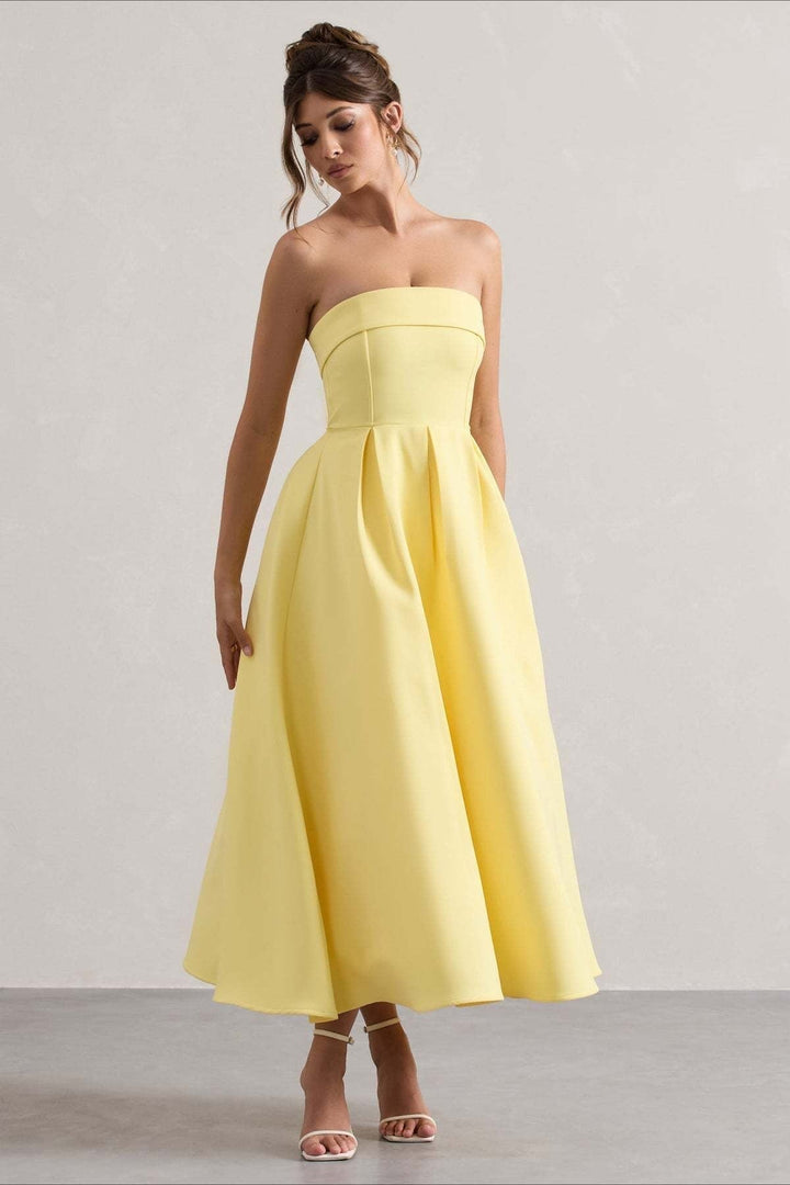 Women's Strapless Pleated Midi Party Dress