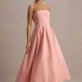 Women's Strapless Pleated Midi Party Dress
