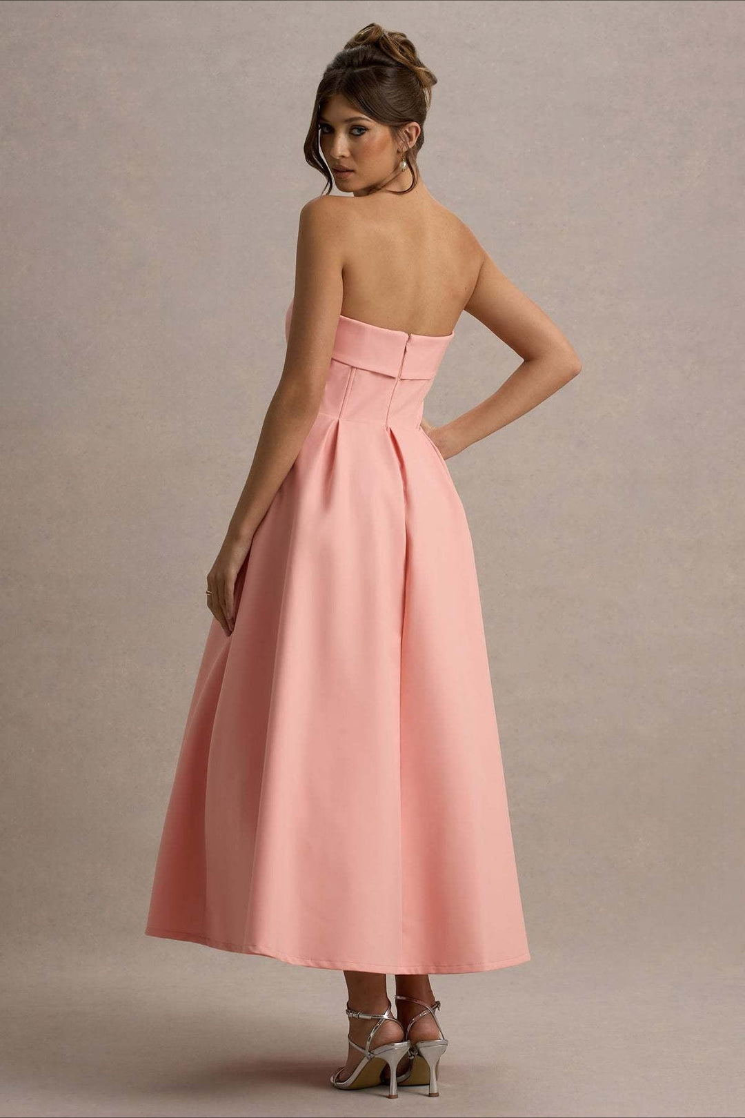 Women's Strapless Pleated Midi Party Dress