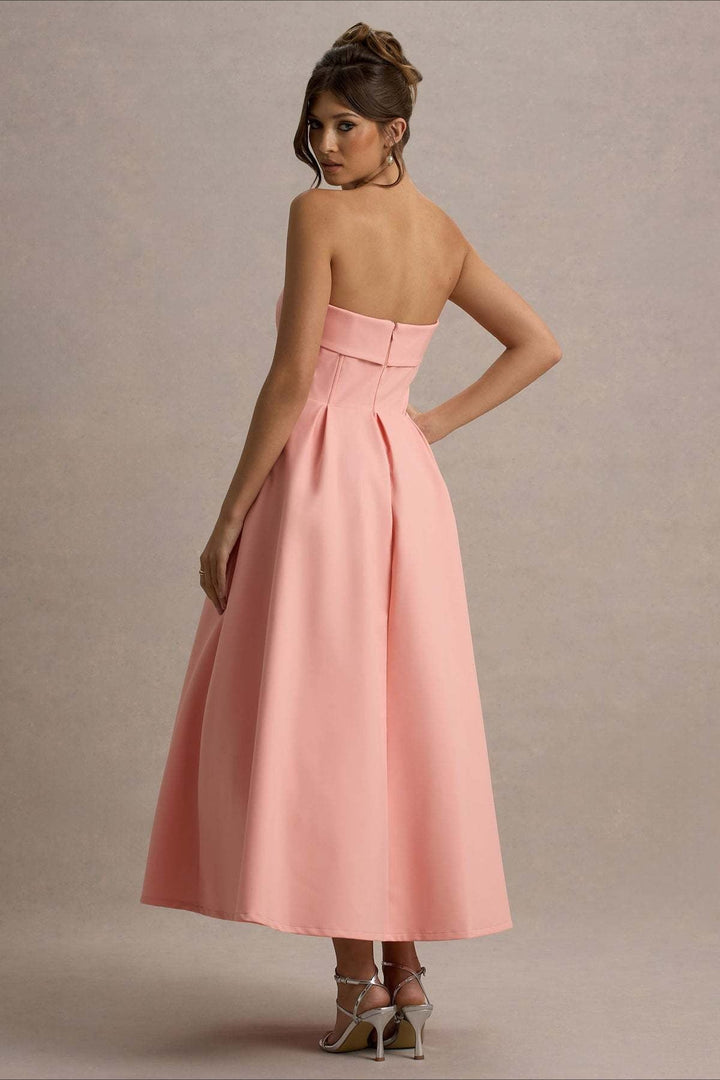 Women's Strapless Pleated Midi Party Dress