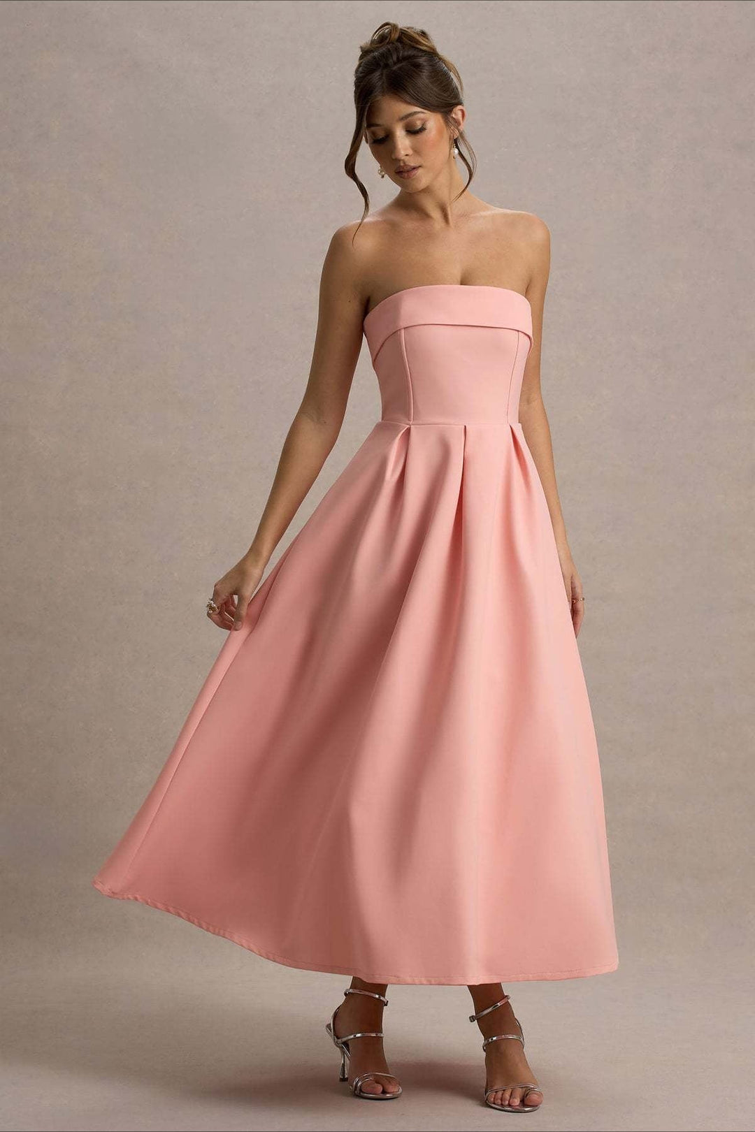Women's Strapless Pleated Midi Party Dress
