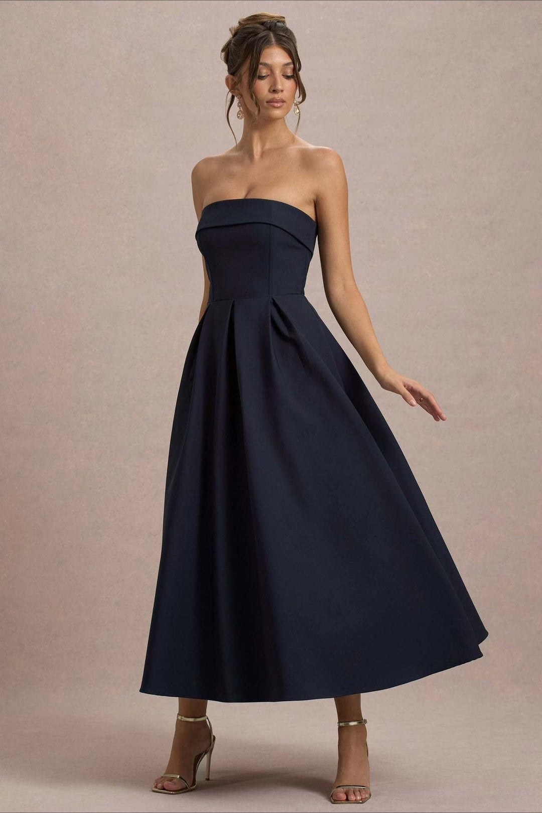Women's Strapless Pleated Midi Party Dress