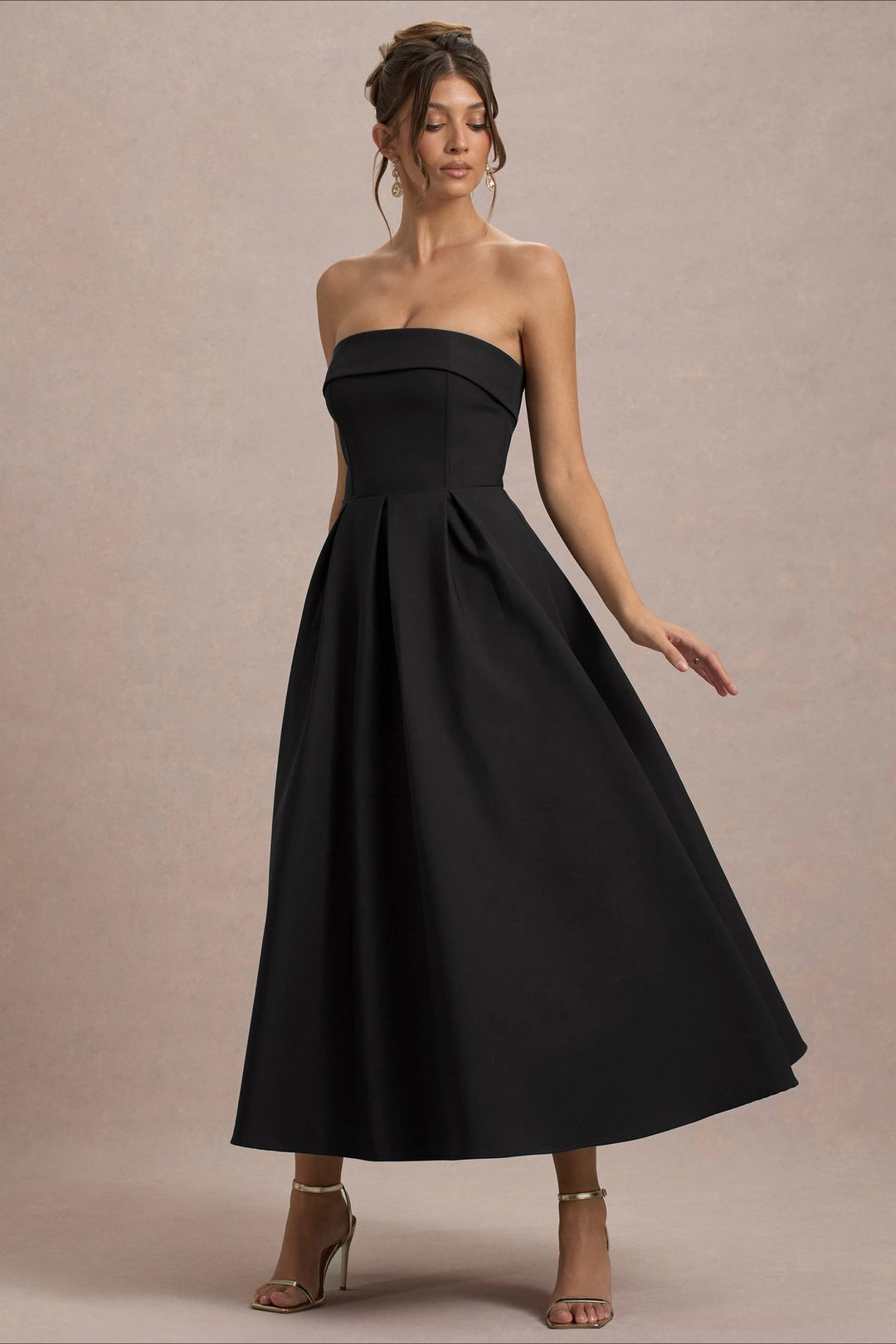 Women's Strapless Pleated Midi Party Dress
