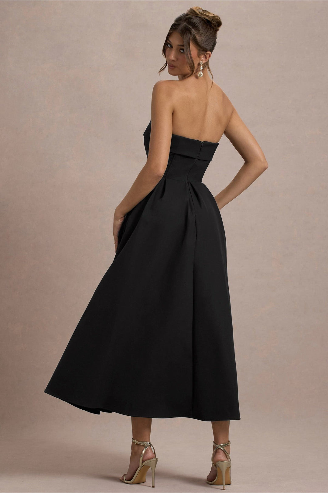 Women's Strapless Pleated Midi Party Dress