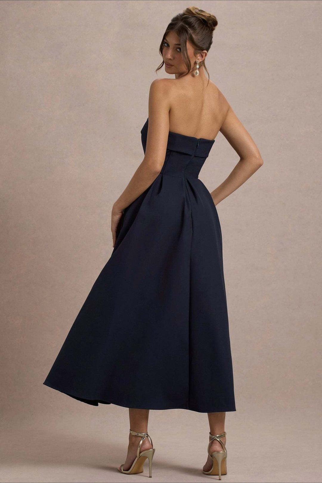 Women's Strapless Pleated Midi Party Dress