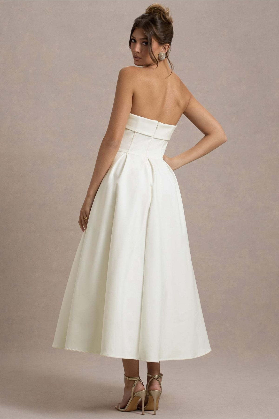 Women's Strapless Pleated Midi Party Dress