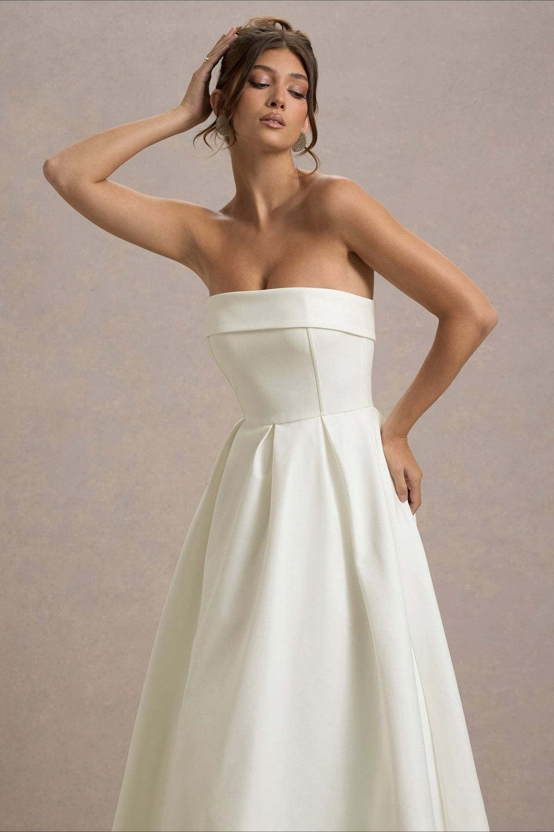Women's Strapless Pleated Midi Party Dress