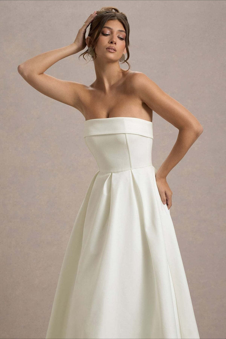 Women's Strapless Pleated Midi Party Dress