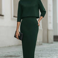 Women's Elegant Cropped Top And Midi Skirt Two-Piece Set with Boat Neckline