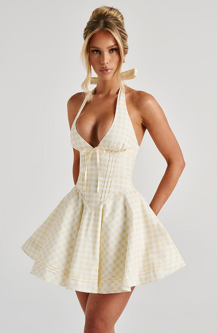 Lemon Gingham Mini Sundress